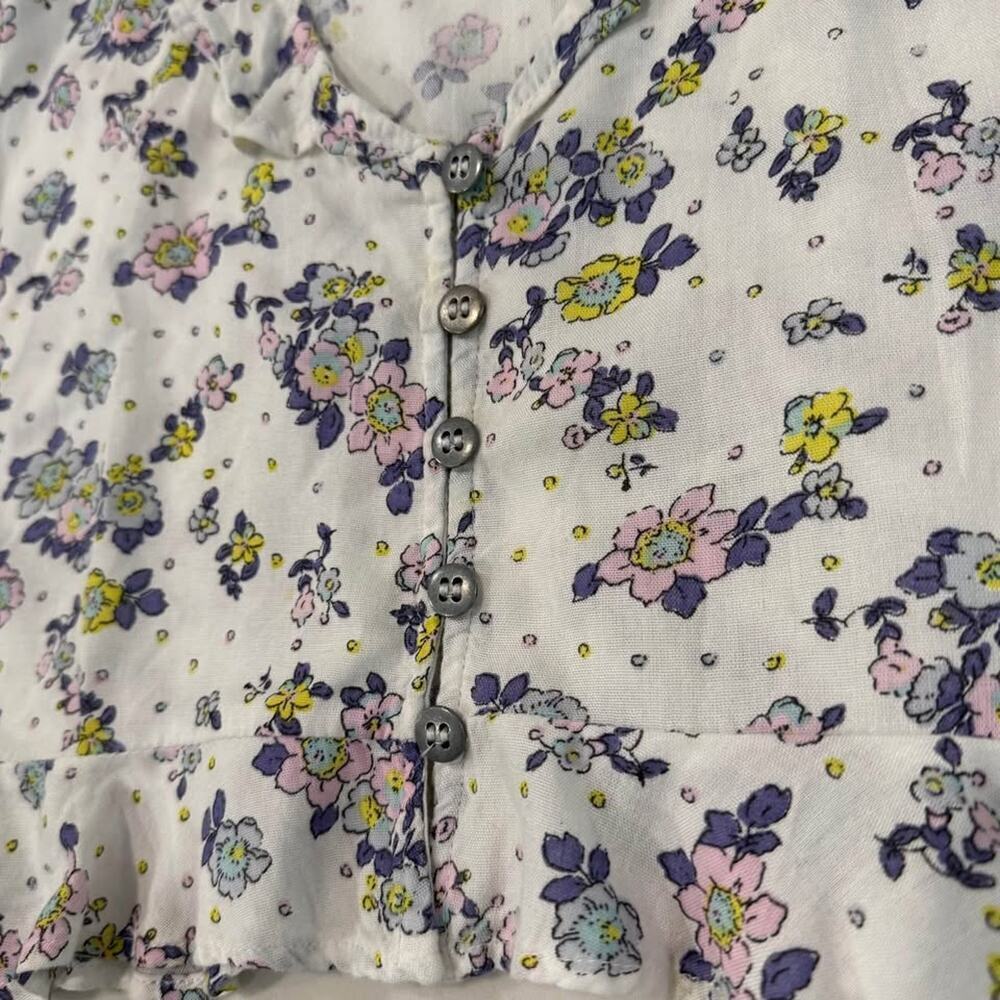 Free People Secret Garden CropTop Ruffled VNeck Womens Small White/Purple Floral - Picture 5 of 9